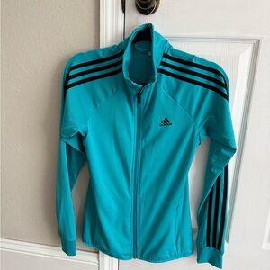 Adidas Blue Bomber Jacket with Black Stripes